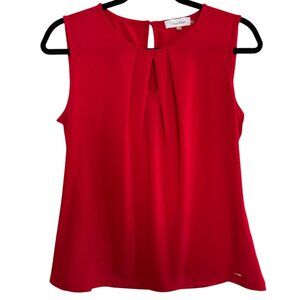 Women Red Calvin Klein Pleated Key Hole Sleeveless Office / Work Top - Medium